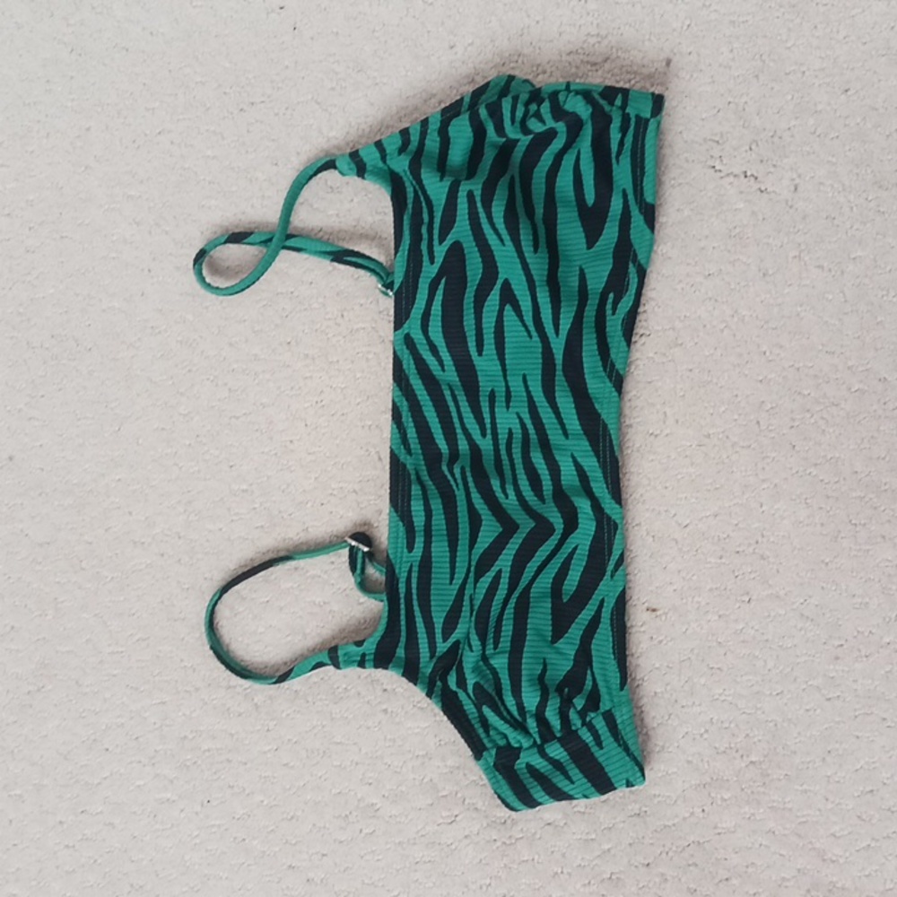 Xhilaration Large Green and Black Zebra Bikini Top